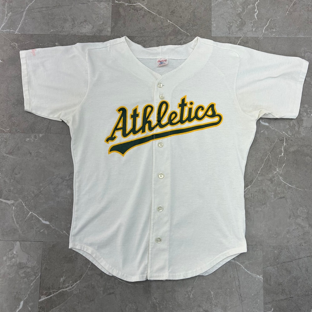 Vintage Rawlings Oakland Athletics Jersey Mens‎ Medium Short Sleeve Shirt White